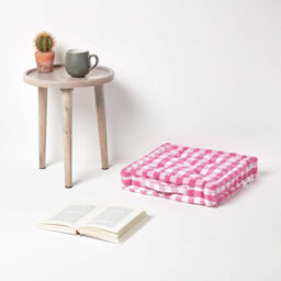 Homescapes Pink Block Check Cotton Gingham Floor Cushion, 40 X 40 Cm - thumbnail 2