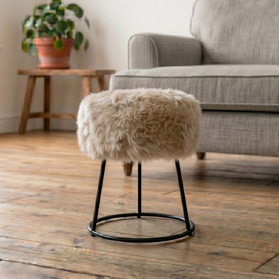 Native Natural Sheepskin Stool With Metal Legs - image 1