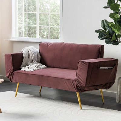 Beliani Pink Fabric Sofa Bed With Adjustable Armrests For Living Room, Single Bed, Modern Velvet Finish - image 1