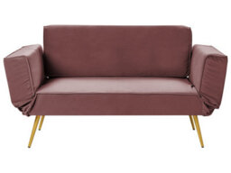 Beliani Pink Fabric Sofa Bed With Adjustable Armrests For Living Room, Single Bed, Modern Velvet Finish - thumbnail 2
