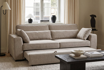 Convertible 3 Seater Sofa Bed For Living Room Alfie - Plush Woven Beige Chenille - Room Delivery - image 1