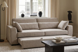 Convertible 3 Seater Sofa Bed For Living Room Alfie - Plush Woven Beige Chenille - Room Delivery - thumbnail 1
