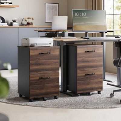 Songmics Mobile Filing Cabinet With Printer Stand And Two Drawers, Office Storage Unit For Files, Natural Walnut And Ink Black - image 1
