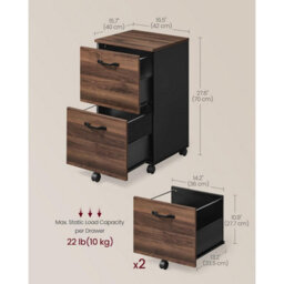 Songmics Mobile Filing Cabinet With Printer Stand And Two Drawers, Office Storage Unit For Files, Natural Walnut And Ink Black - thumbnail 2