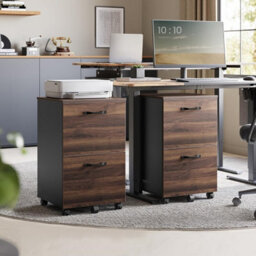 Songmics Mobile Filing Cabinet With Printer Stand And Two Drawers, Office Storage Unit For Files, Natural Walnut And Ink Black - thumbnail 1