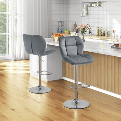 Yaheetech Set Of 2 Velvet Swivel Stools With Adjustable Seat Height For Kitchen Bar Dark Grey - image 1