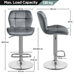 Yaheetech Set Of 2 Velvet Swivel Stools With Adjustable Seat Height For Kitchen Bar Dark Grey - thumbnail 3