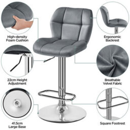 Yaheetech Set Of 2 Velvet Swivel Stools With Adjustable Seat Height For Kitchen Bar Dark Grey - thumbnail 4