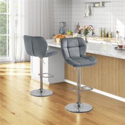 Yaheetech Set Of 2 Velvet Swivel Stools With Adjustable Seat Height For Kitchen Bar Dark Grey - thumbnail 1