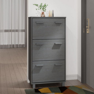 Berkfield Shoe Cabinet Dark Grey 59.5X35X117 Cm Solid Wood Pine - image 1
