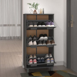 Berkfield Shoe Cabinet Dark Grey 59.5X35X117 Cm Solid Wood Pine - thumbnail 6