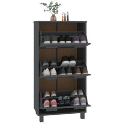 Berkfield Shoe Cabinet Dark Grey 59.5X35X117 Cm Solid Wood Pine - thumbnail 7