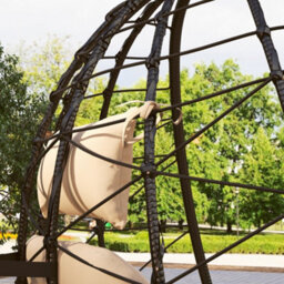 Outsunny Garden Egg Chair Outdoor Hanging Swing Chair, Folding Basket, Khaki - thumbnail 9