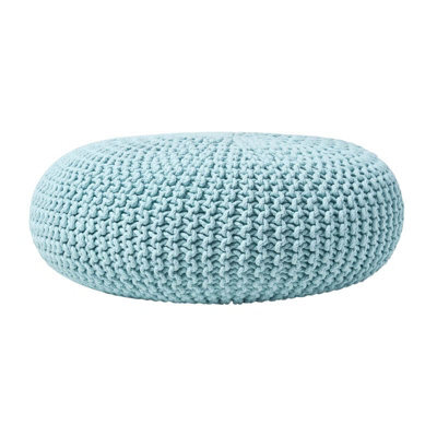 Homescapes Pastel Blue Large Round Cotton Knitted Pouffe Footstool - image 1
