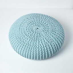 Homescapes Pastel Blue Large Round Cotton Knitted Pouffe Footstool - thumbnail 3