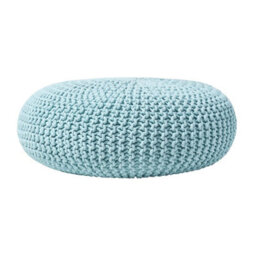 Homescapes Pastel Blue Large Round Cotton Knitted Pouffe Footstool - thumbnail 1