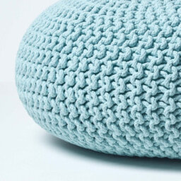 Homescapes Pastel Blue Large Round Cotton Knitted Pouffe Footstool - thumbnail 4