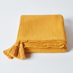 Homescapes Cotton Rajput Ribbed Mustard Throw, 255 X 360Cm - thumbnail 2