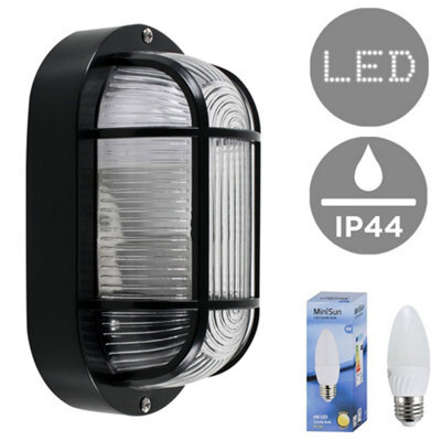Valuelights Carnforth Modern Black Outdoor Garden Security Bulkhead Wall Light - Ip44 Rated - Complete With 1 X 4W Led Bulb - image 1