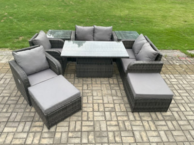 Fimous Rattan Furniture Garden Dining Sets Outdoor Height Adjustable Rising Lifting Table Love Sofa Chair - image 1