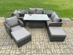 Fimous Rattan Furniture Garden Dining Sets Outdoor Height Adjustable Rising Lifting Table Love Sofa Chair - thumbnail 2