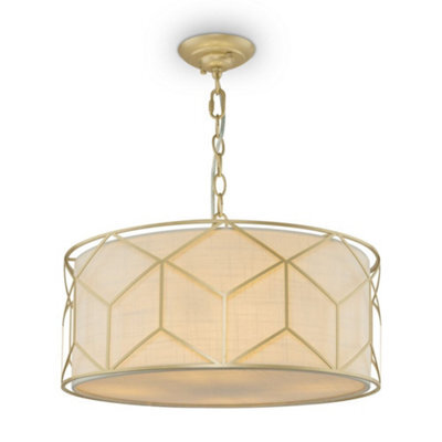 Luminosa Lighting Luminosa Classic Messina 4 Light Gold Pendant Ceiling Light Fabric Shade - image 1