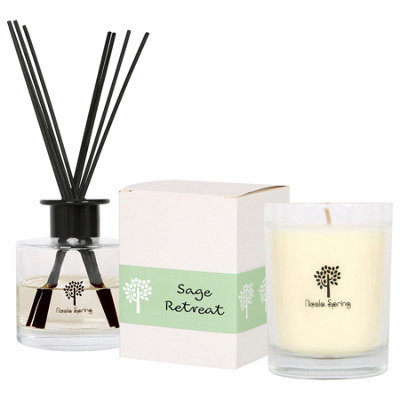 Nicola Spring Soy Wax Scented Candle & Reed Diffuser Set - Sage Retreat - 160G Candle 28 Hour Burn & 200Ml Diffuser 60 Day Scent - image 1