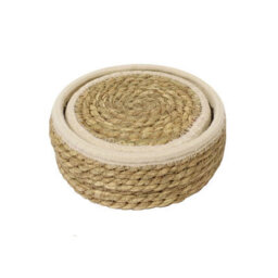 Leaf & Loom Set Of 6 Cream Border Seagrass Coasters In Basket