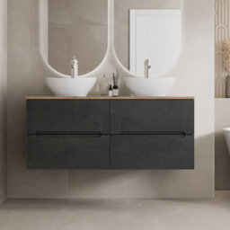 Affine 1200mm Black Oak Vanity Unit Double Oval White Basin Wall Hung Fluted Soft Close - thumbnail 2