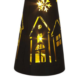 Snowtime Led Metal Cone Light Black Christmas Decoration With Winter Village & Stars - thumbnail 4