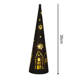Snowtime Led Metal Cone Light Black Christmas Decoration With Winter Village & Stars - thumbnail 8