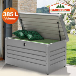 Gardebruk Metal Outdoor Storage Box With Lid, 385L Volume, Gas Lift, 120X62X63Cm, Lockable, Waterproof, 2 Keys, White - thumbnail 2