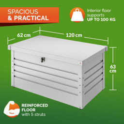 Gardebruk Metal Outdoor Storage Box With Lid, 385L Volume, Gas Lift, 120X62X63Cm, Lockable, Waterproof, 2 Keys, White - thumbnail 3