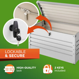 Gardebruk Metal Outdoor Storage Box With Lid, 385L Volume, Gas Lift, 120X62X63Cm, Lockable, Waterproof, 2 Keys, White - thumbnail 4