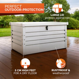 Gardebruk Metal Outdoor Storage Box With Lid, 385L Volume, Gas Lift, 120X62X63Cm, Lockable, Waterproof, 2 Keys, White - thumbnail 5