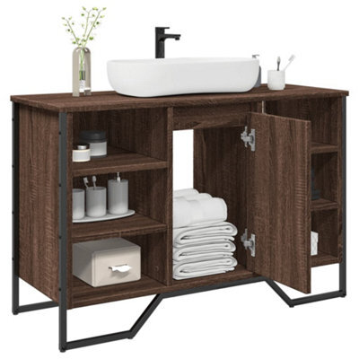 Berkfield Bathroom Sink Cabinet Brown Oak 91X35X60 Cm Engineered Wood - image 1