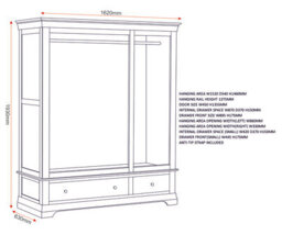 Seconique Bordeaux 3 Door Wardrobe Pebble Grey (Partially Assembled) - thumbnail 8