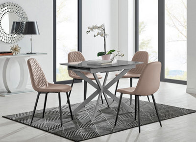 Furniturebox Uk Lira 100Cm Grey Metal Extending Dining Table & 4 Cappuccino Corona Black Leg Chairs - image 1