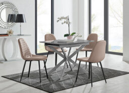 Furniturebox Uk Lira 100Cm Grey Metal Extending Dining Table & 4 Cappuccino Corona Black Leg Chairs - thumbnail 1