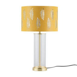 First Choice Lighting Aura - Satin Brass Table Lamp With Ochre Fern Cut Out Silver Shade