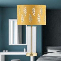 First Choice Lighting Aura - Satin Brass Table Lamp With Ochre Fern Cut Out Silver Shade - thumbnail 6