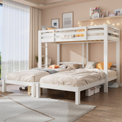 Merax 3Ft Triple Sleeper Bunk Bed 90 X 190 Cm, Wooden Kids Bed With Side Ladder, High Guardrails And Storage, White - image 1