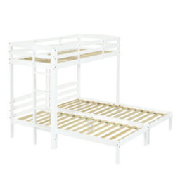 Merax 3Ft Triple Sleeper Bunk Bed 90 X 190 Cm, Wooden Kids Bed With Side Ladder, High Guardrails And Storage, White - thumbnail 7