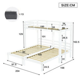 Merax 3Ft Triple Sleeper Bunk Bed 90 X 190 Cm, Wooden Kids Bed With Side Ladder, High Guardrails And Storage, White - thumbnail 4