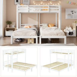 Merax 3Ft Triple Sleeper Bunk Bed 90 X 190 Cm, Wooden Kids Bed With Side Ladder, High Guardrails And Storage, White - thumbnail 6