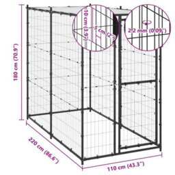 Vidaxl Outdoor Dog Kennel Steel With Roof 110X220X180 Cm - thumbnail 3