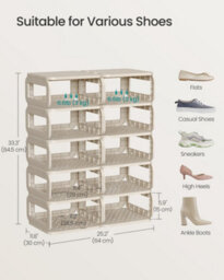 LEDREM Shoe Rack, Shoe Storage, 10 Compartments, Shoe Organiser, Narrow Shoe Shelf, Open Shelf For Hallway, Living Room, Bathroom - thumbnail 6