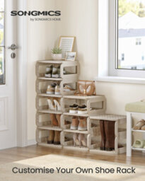 LEDREM Shoe Rack, Shoe Storage, 10 Compartments, Shoe Organiser, Narrow Shoe Shelf, Open Shelf For Hallway, Living Room, Bathroom - thumbnail 1