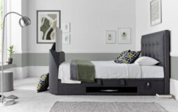 Europa Kaydian Falstone Tv Bed: Classic Design With Hidden Tv Storage And Ottoman Storage Slate Grey Fabric