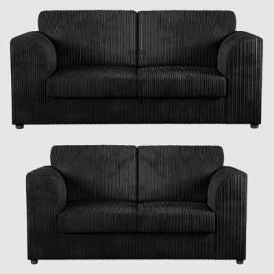 Jumbo Cord Black 3+2 Sofa Set (Full Back) - image 1